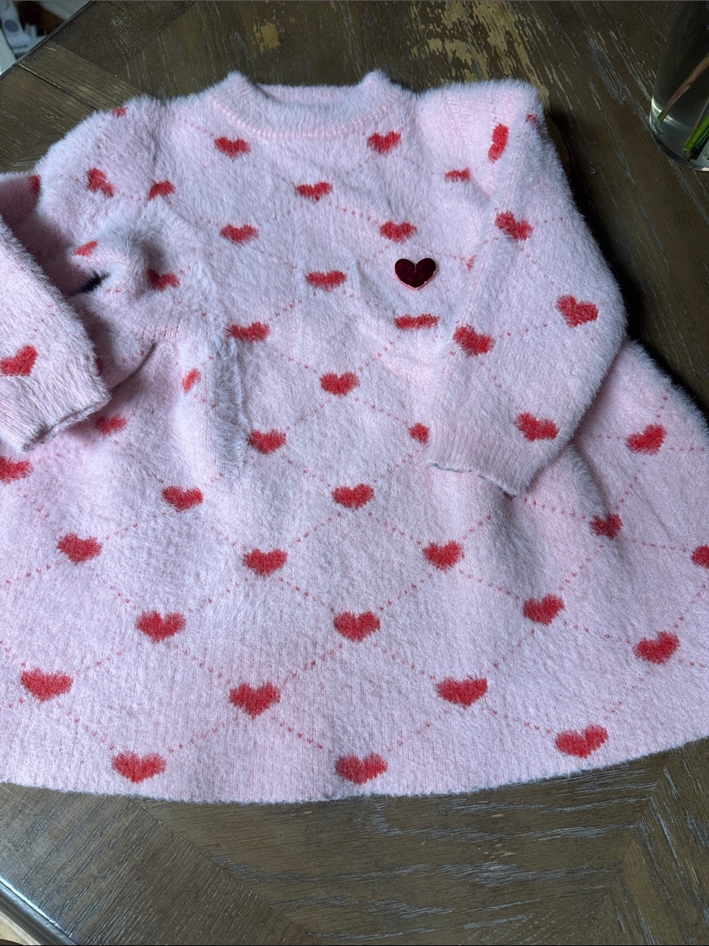 Lola + The Boys Pink Fuzzy Heart Knit Dress